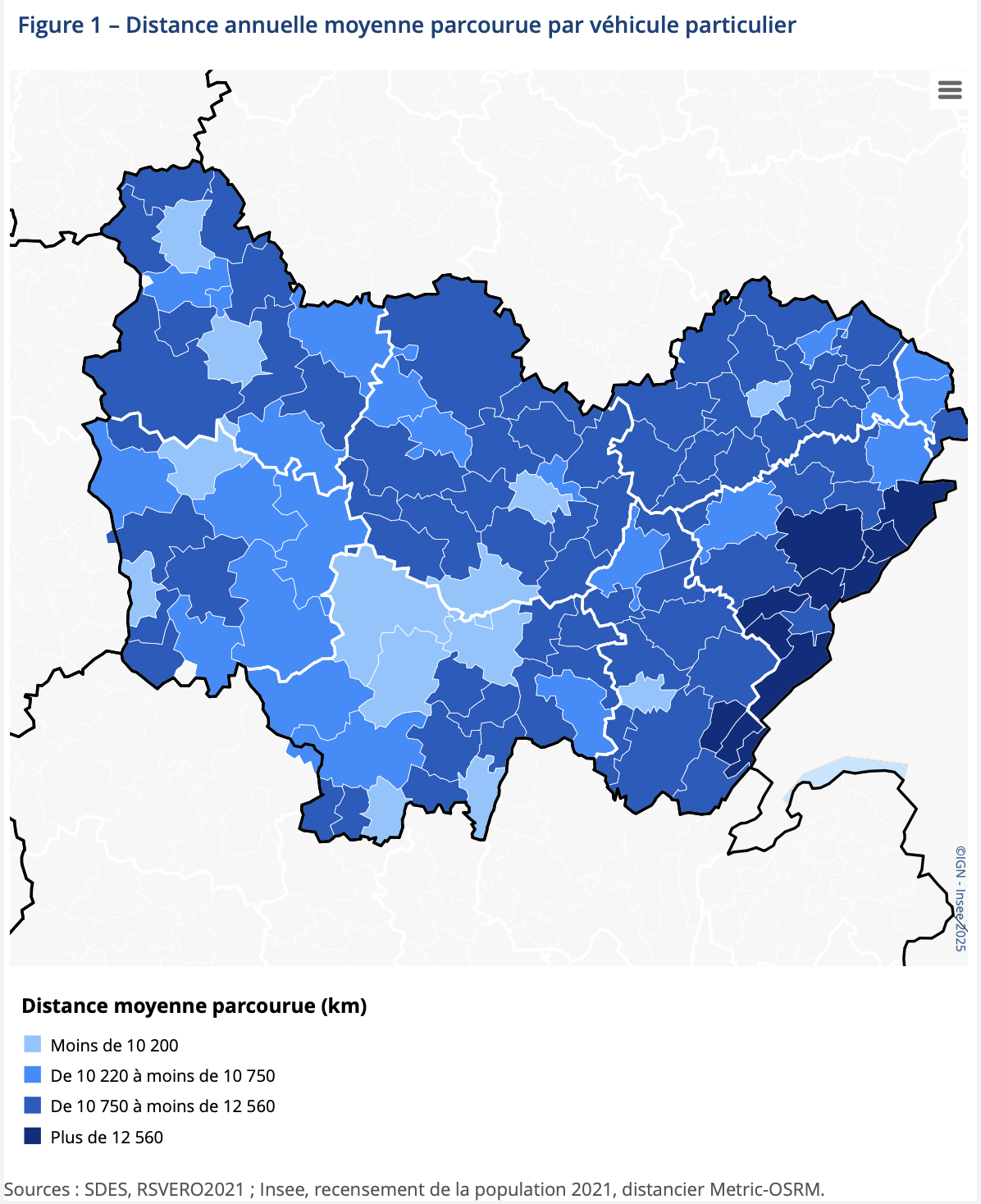 Infographie - Distance annuelle moyenne parcourue par véhicule particulier